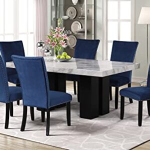 Melpomene Premium 7-Piece Dining Table Set with One 70" L Faux Marble Dining Rectangular Table and 6 Upholstered-Seat Chairs for 6, for Dining Room and Living Room Furniture (Blue)
