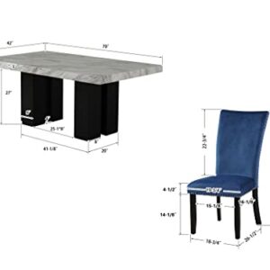 Melpomene Premium 7-Piece Dining Table Set with One 70" L Faux Marble Dining Rectangular Table and 6 Upholstered-Seat Chairs for 6, for Dining Room and Living Room Furniture (Blue)