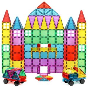 magnet build magnetic building tiles 100 piece set extra strong blocks 3d, stem learning, magnet tiles for ages 4-8, assorted shapes & colors, toys and gift for kids