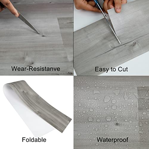 Peel and Stick Floor Tile, 35in×6in, Natural Grey Wood Grain Look, Self Adhesive and Waterproof for Transfer Bathroom, Kitchen, Living Room, Bedroom(10 PCS)