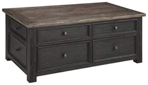 signature design by ashley tyler creek rustic farmhouse lift top coffee table with drawers, brown & black