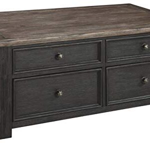 Signature Design by Ashley Tyler Creek Rustic Farmhouse Lift Top Coffee Table with Drawers, Brown & Black