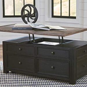 Signature Design by Ashley Tyler Creek Rustic Farmhouse Lift Top Coffee Table with Drawers, Brown & Black