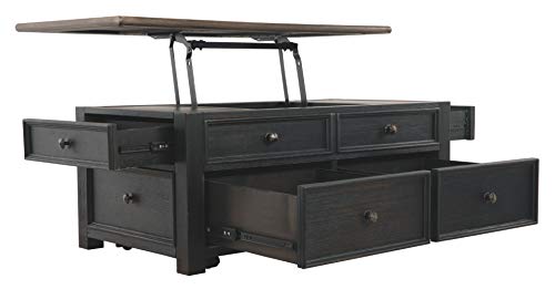 Signature Design by Ashley Tyler Creek Rustic Farmhouse Lift Top Coffee Table with Drawers, Brown & Black