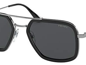 Prada PR 57XS M4Y5S0 Black Metal Square Sunglasses Grey Lens