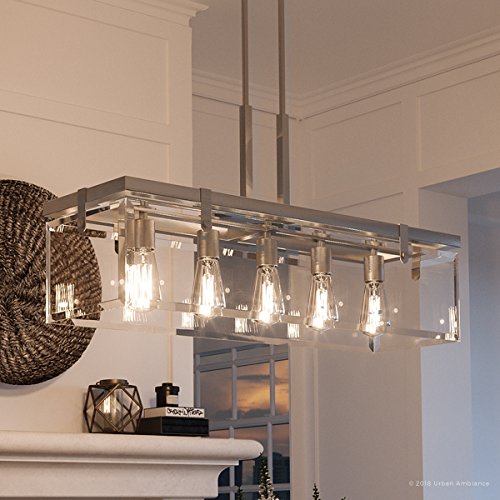 Urban Ambiance Luxury Modern Farmhouse Chandelier, Large Size: 15.75" H x 36.75" W, with Industrial Chic Style Elements, Brushed Nickel Finish and Clear Shade, UHP2441 from The Bristol Collection