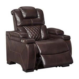 Signature Design by Ashley Warnerton Faux Leather Power Recliner with Adjustable Headrest, Brown