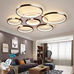 led ceiling light modern 7-ring living room ceiling lamp brown round circle bedroom ceiling lamps fixture,3000k-6500k dimmable with remote control restaurant indoor ceiling lighting,108w/Ø43.3in