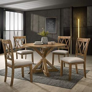 Roundhill Furniture Windvale Cross-Buck Wood 5-Piece Dining Set, Brown