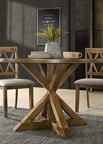 Roundhill Furniture Windvale Cross-Buck Wood 5-Piece Dining Set, Brown