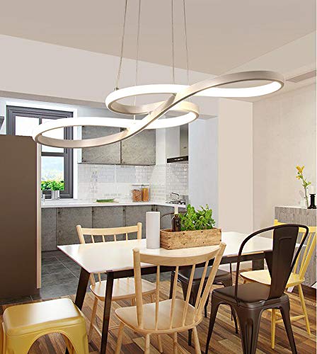 Modern Pendant Lighting White LED Pendant Light for Contemporary Living Dining Room Kitchen Island Dimmable Chandelier Dimming Ceiling Lamp Minimalist Wave Hanging Light Fixture with Remote (White)