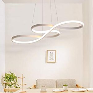 Modern Pendant Lighting White LED Pendant Light for Contemporary Living Dining Room Kitchen Island Dimmable Chandelier Dimming Ceiling Lamp Minimalist Wave Hanging Light Fixture with Remote (White)