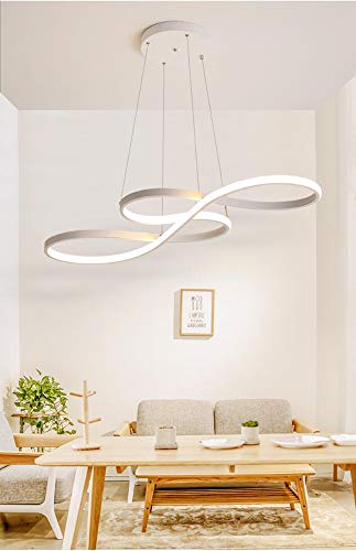 Modern Pendant Lighting White LED Pendant Light for Contemporary Living Dining Room Kitchen Island Dimmable Chandelier Dimming Ceiling Lamp Minimalist Wave Hanging Light Fixture with Remote (White)