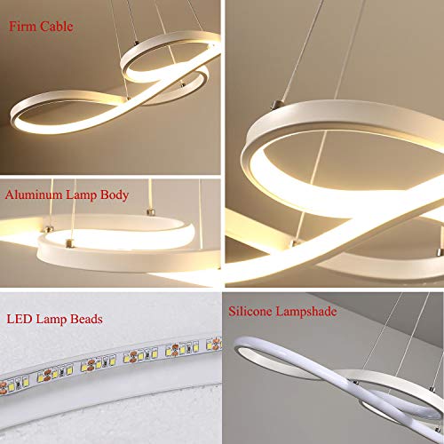 Modern Pendant Lighting White LED Pendant Light for Contemporary Living Dining Room Kitchen Island Dimmable Chandelier Dimming Ceiling Lamp Minimalist Wave Hanging Light Fixture with Remote (White)