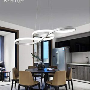 Modern Pendant Lighting White LED Pendant Light for Contemporary Living Dining Room Kitchen Island Dimmable Chandelier Dimming Ceiling Lamp Minimalist Wave Hanging Light Fixture with Remote (White)