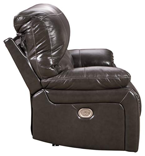 Signature Design by Ashley Hallstrung Leather Adjustable Oversized Power Recliner with USB Charging, Gray