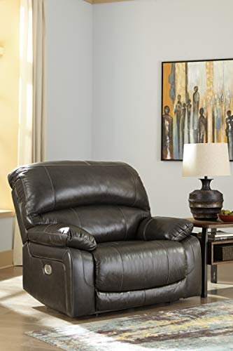 Signature Design by Ashley Hallstrung Leather Adjustable Oversized Power Recliner with USB Charging, Gray