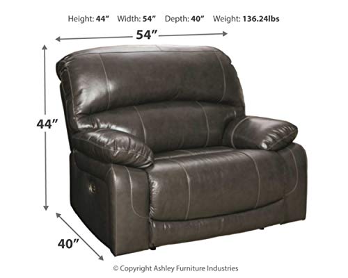 Signature Design by Ashley Hallstrung Leather Adjustable Oversized Power Recliner with USB Charging, Gray