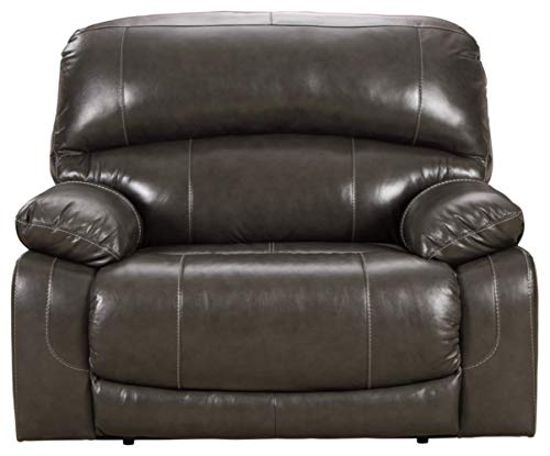 Signature Design by Ashley Hallstrung Leather Adjustable Oversized Power Recliner with USB Charging, Gray