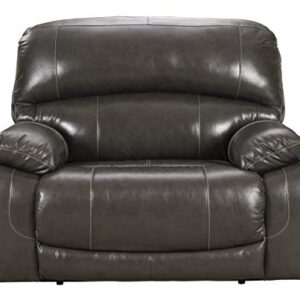 Signature Design by Ashley Hallstrung Leather Adjustable Oversized Power Recliner with USB Charging, Gray