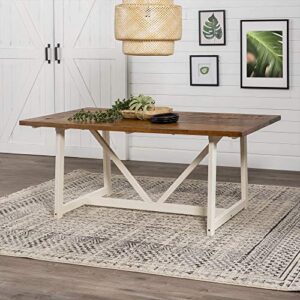 walker edison modern farmhouse dining table wood small dining room table sets dining chairs. 72 inch. white and rustic oak