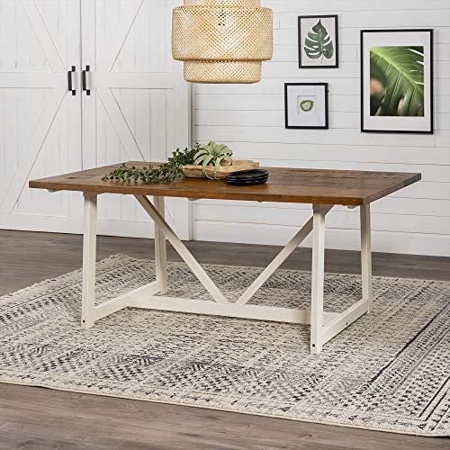 Walker Edison Modern Farmhouse Dining Table Wood Small Dining Room Table Sets Dining Chairs. 72 Inch. White and Rustic Oak