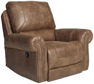 signature design by ashley larkinhurst faux leather manual rocker recliner with nailhead trim, brown