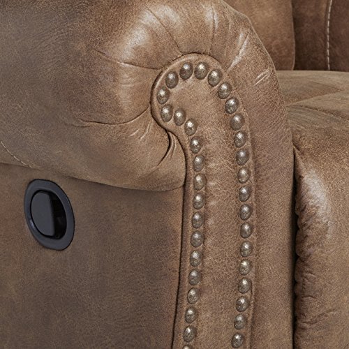 Signature Design by Ashley Larkinhurst Faux Leather Manual Rocker Recliner with Nailhead Trim, Brown