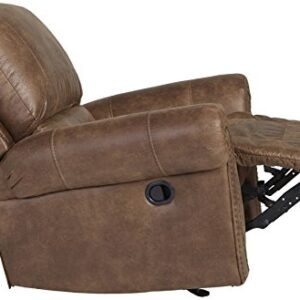 Signature Design by Ashley Larkinhurst Faux Leather Manual Rocker Recliner with Nailhead Trim, Brown