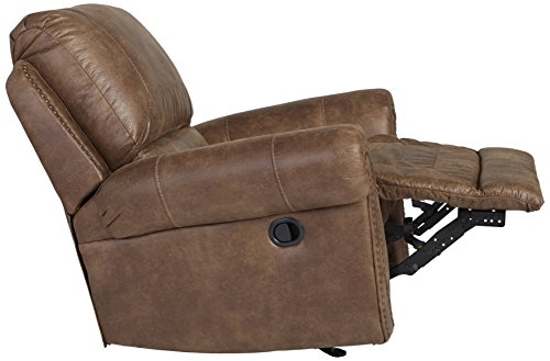 Signature Design by Ashley Larkinhurst Faux Leather Manual Rocker Recliner with Nailhead Trim, Brown