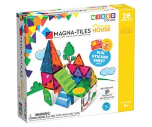 magna-tiles house set, the original magnetic building tiles for creative open-ended play, educational toys for children ages 3 years + (28 pieces + reusable silicone stickers)