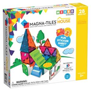 Magna-Tiles House Set, The Original Magnetic Building Tiles For Creative Open-Ended Play, Educational Toys For Children Ages 3 Years + (28 Pieces + Reusable Silicone Stickers)