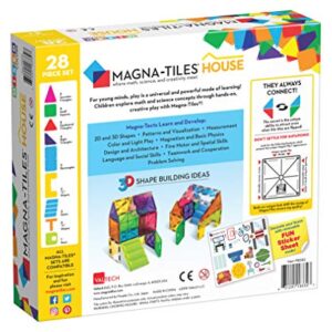 Magna-Tiles House Set, The Original Magnetic Building Tiles For Creative Open-Ended Play, Educational Toys For Children Ages 3 Years + (28 Pieces + Reusable Silicone Stickers)