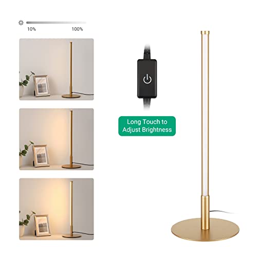 EDISHINE LED Table Lamp, Dimmable Bedside Lamp with 3 Colour Temperature, Touch Controller, Minimalist Lamp for Bedroom, Living Room, Corner Lighting, Gift, Reading, Metal Finish, Gold, 6W