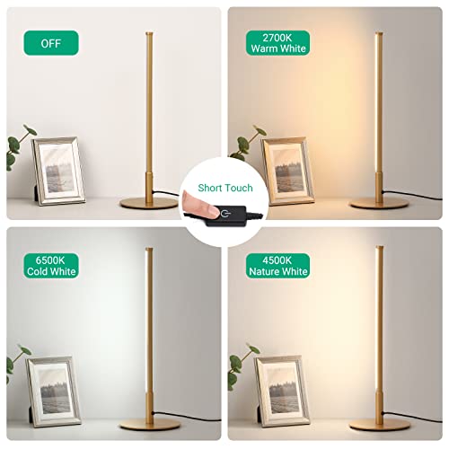 EDISHINE LED Table Lamp, Dimmable Bedside Lamp with 3 Colour Temperature, Touch Controller, Minimalist Lamp for Bedroom, Living Room, Corner Lighting, Gift, Reading, Metal Finish, Gold, 6W