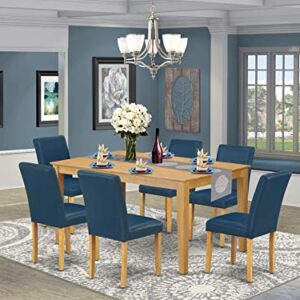 East West Furniture CAAB7-OAK-55 7Pc Rectangle 60" Dining Table And 6 Parson Chair With Oak Leg And Pu Leather Color Oasis, 7 Pieces