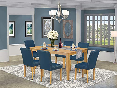 East West Furniture CAAB7-OAK-55 7Pc Rectangle 60" Dining Table And 6 Parson Chair With Oak Leg And Pu Leather Color Oasis, 7 Pieces
