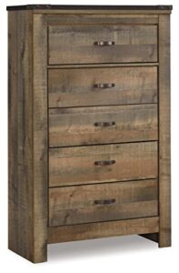 signature design by ashley trinell rustic 5 drawer chest of drawers with nailhead trim, warm brown
