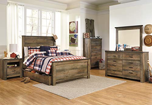 Signature Design by Ashley Trinell Rustic 5 Drawer Chest of Drawers with Nailhead Trim, Warm Brown