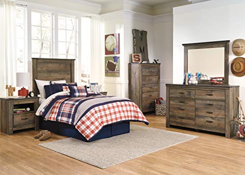 Signature Design by Ashley Trinell Rustic 5 Drawer Chest of Drawers with Nailhead Trim, Warm Brown