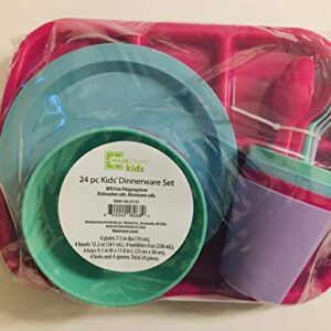 24 pc Kids Dinner Set by Mainstays, BPA free, Microwave/dishwasher safe, toddler snack/meals, mixed colors