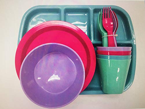 24 pc Kids Dinner Set by Mainstays, BPA free, Microwave/dishwasher safe, toddler snack/meals, mixed colors