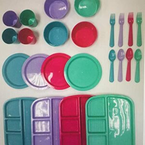 24 pc Kids Dinner Set by Mainstays, BPA free, Microwave/dishwasher safe, toddler snack/meals, mixed colors