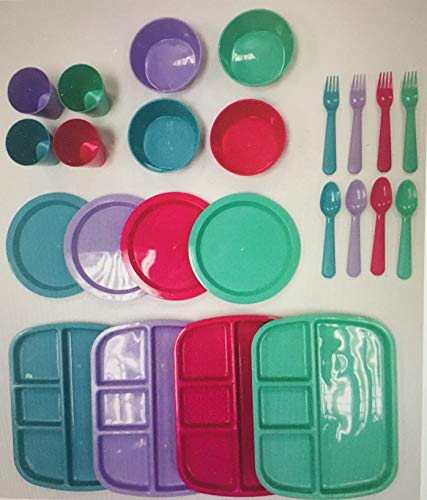 24 pc Kids Dinner Set by Mainstays, BPA free, Microwave/dishwasher safe, toddler snack/meals, mixed colors