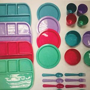 24 pc Kids Dinner Set by Mainstays, BPA free, Microwave/dishwasher safe, toddler snack/meals, mixed colors