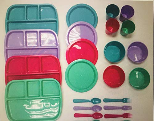 24 pc Kids Dinner Set by Mainstays, BPA free, Microwave/dishwasher safe, toddler snack/meals, mixed colors