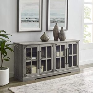 Walker Edison Farmhouse Barn Glass Door Wood Universal TV Stand for TV's up to 64" Flat Screen Living Room Storage Cabinet Doors and Shelves Entertainment Center, 58 Inch, Grey Wash