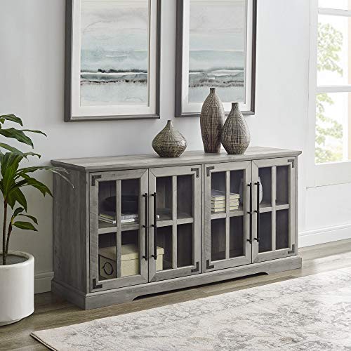 Walker Edison Farmhouse Barn Glass Door Wood Universal TV Stand for TV's up to 64" Flat Screen Living Room Storage Cabinet Doors and Shelves Entertainment Center, 58 Inch, Grey Wash