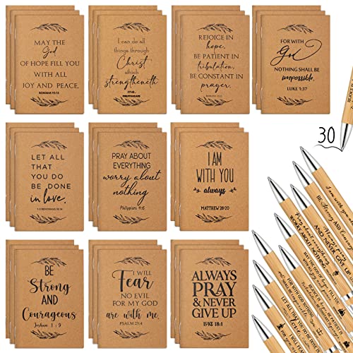 60 Pcs Bible Verse Inspirational Notebooks for Kids and Bamboo Pen Set Christian Prayer Journals Small Scripture Notepad School Mini Pocket Notebook Bible Ballpoint Pen Christian Gifts for Women Men