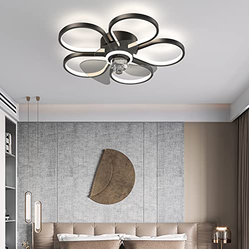 Megeme Reversible Ceiling Fan with Lights,Modern Ceiling Fan with 6 Gear Wind,Flush Mount Ceiling Fan For Low Profile Ceiling Fan with Remote Control,Bladeless Ceiling Fan with 3 Color Dimmer,Black